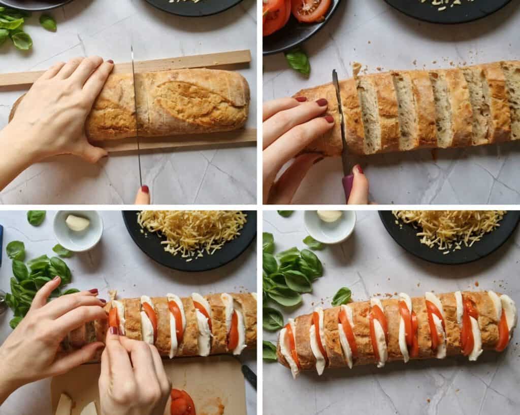 Fächer-Baguette mit Tomate-Mozzarella-Füllung: Eine einfache und ...
