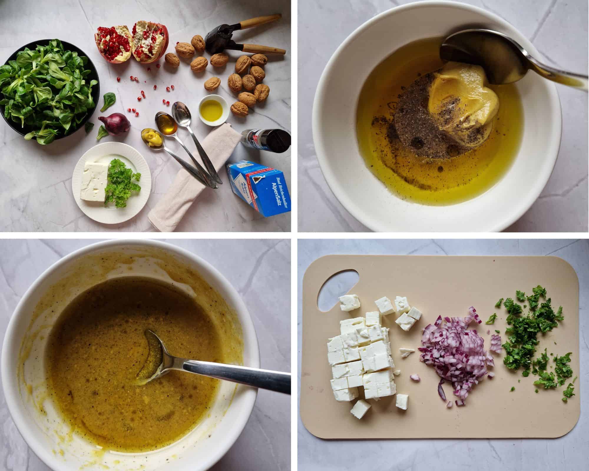 Zubereitungsschritte: Granatapfel-Salat mit Feldsalat, Walnüssen und Feta 1/3