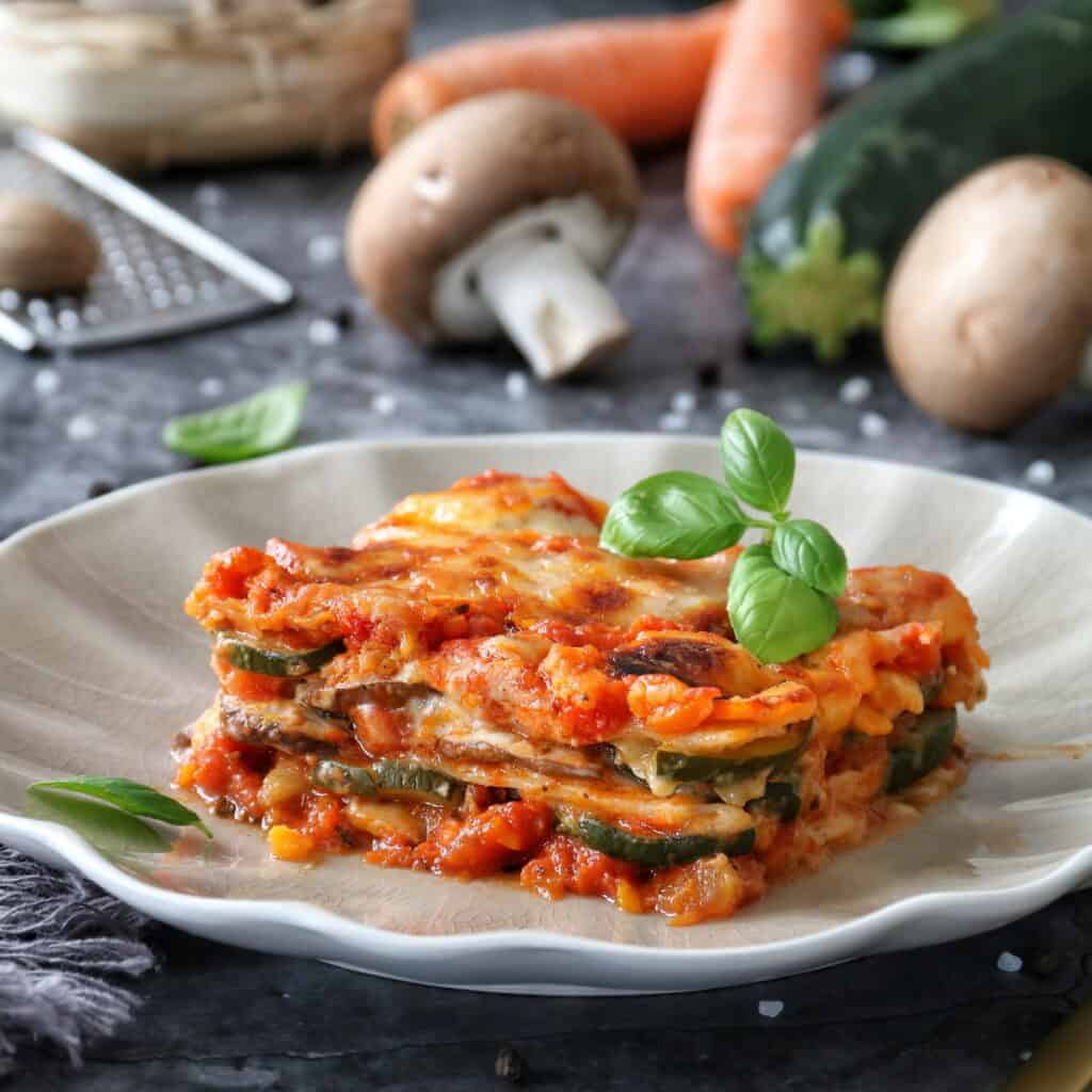 Vegetarische Gemüselasagne mit Zucchini und Pilzen aus dem Thermomix®