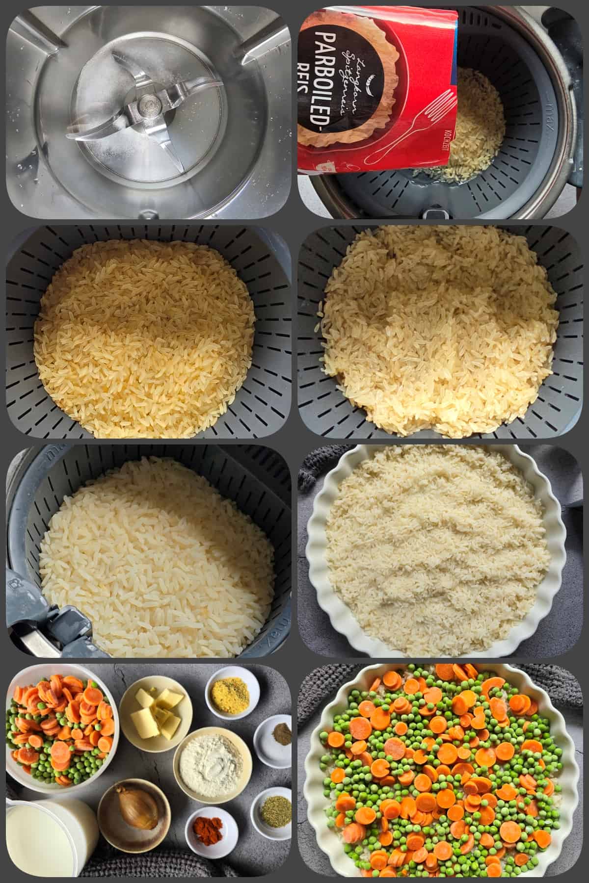 Zubereitungsschritte: Fischstäbchen-Auflauf mit Gemüse und Reis 1/2