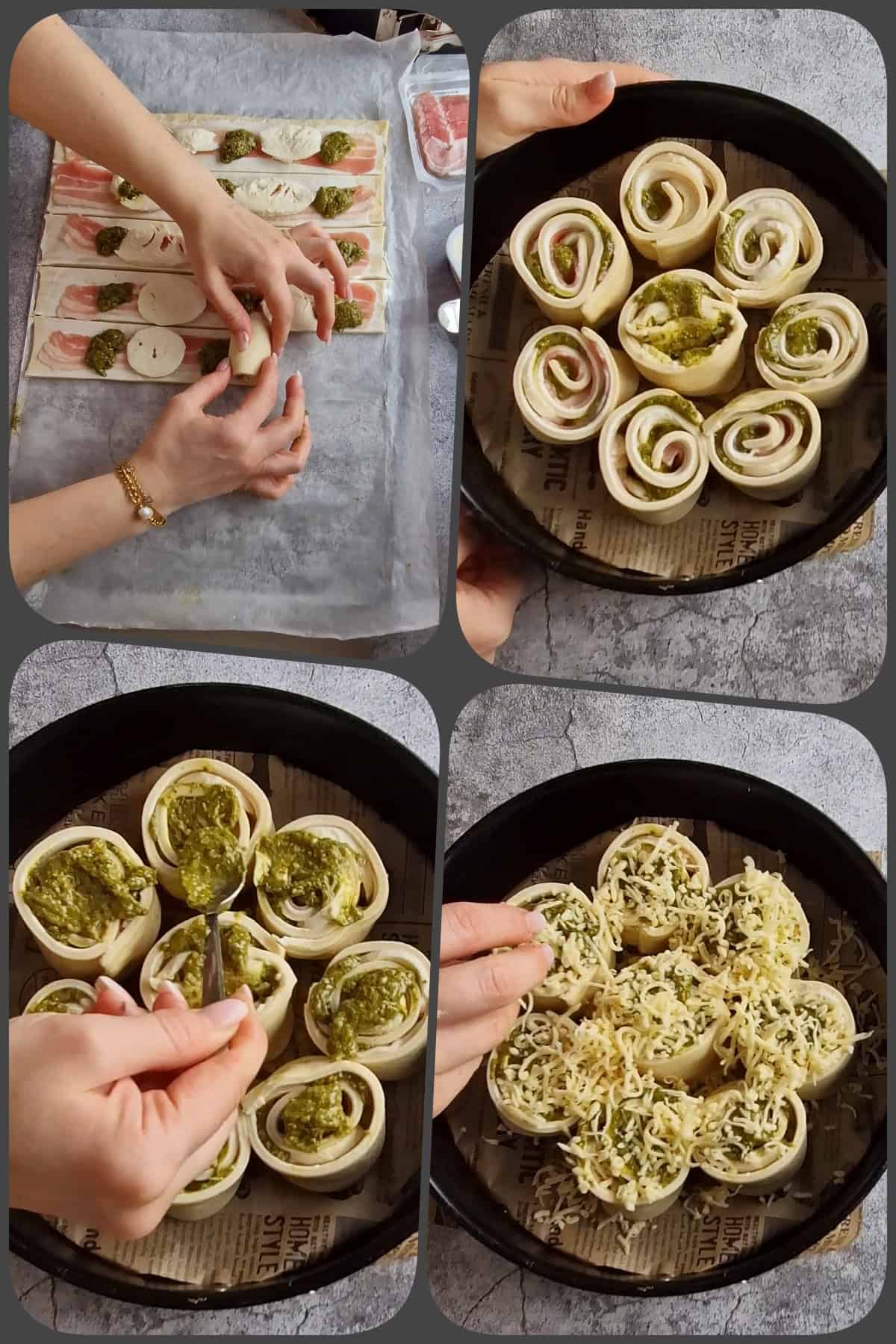 Zubereitungsschritte: Pizzaschnecken mit Pesto und Mozzarella 2/2