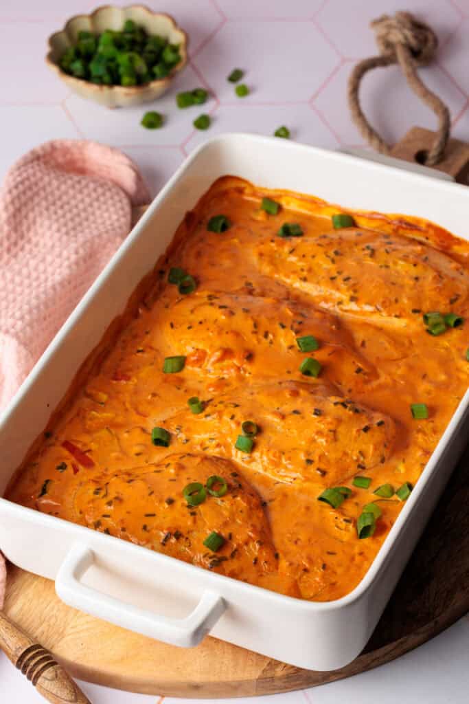 Hähnchenbrust in Frischkäsesoße mit Paprika und Zucchini aus dem Ofen ...