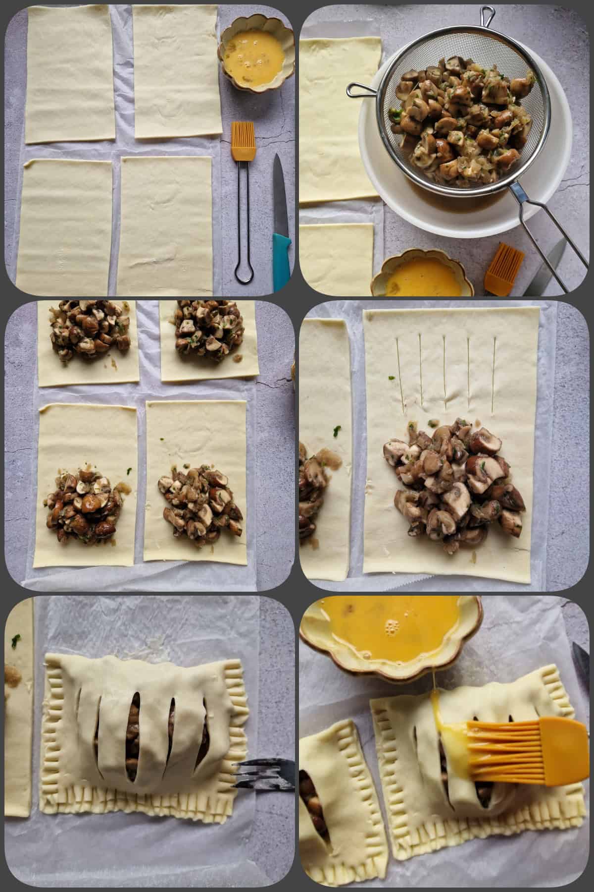 Zubereitungsschritte Blätterteigtaschen mit Champignons und Röstzwiebel-Balsamico-Soße 2/3