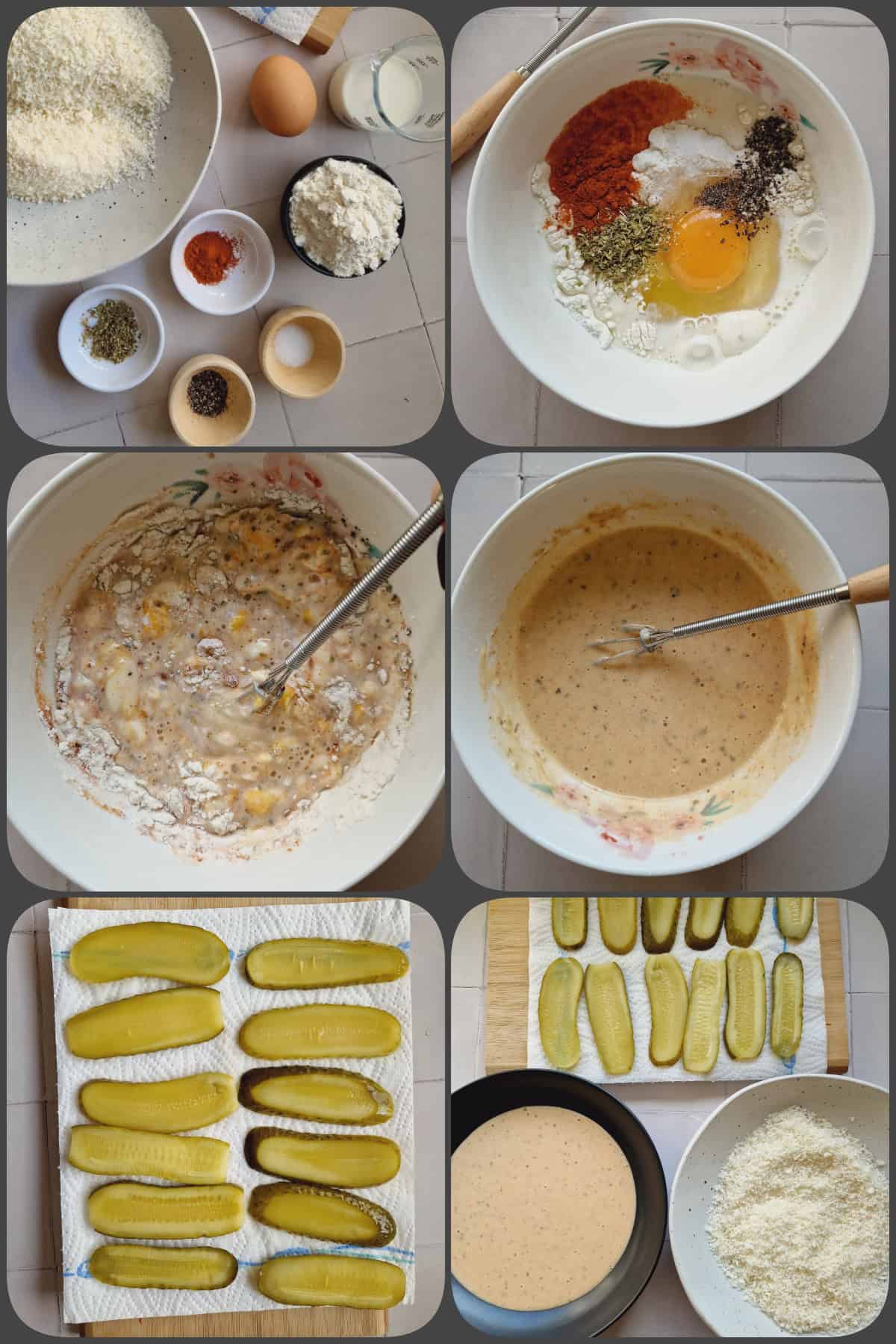 Zubereitungsschritte 2/4: Vegetarischer Gewürzgurken-Burger mit Ranch-Dressing und knuspriger Panade (hier zu sehen: Teig für die Ummantelung der Gewürzgurken zubereiten)