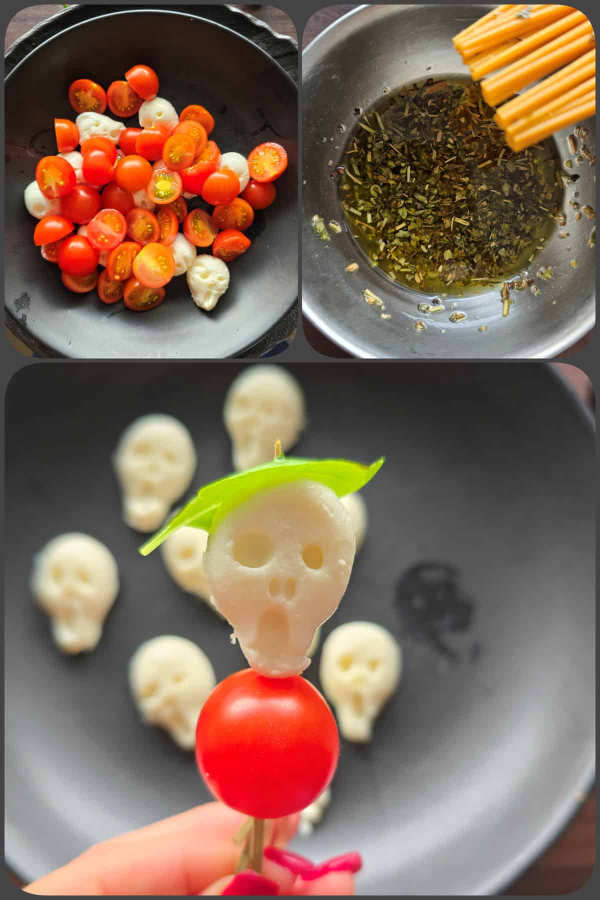 Zubereitungsschritte Caprese-Salat mit Totenkopf-Mozzarella: Schnelles Halloween-Rezept 2/2