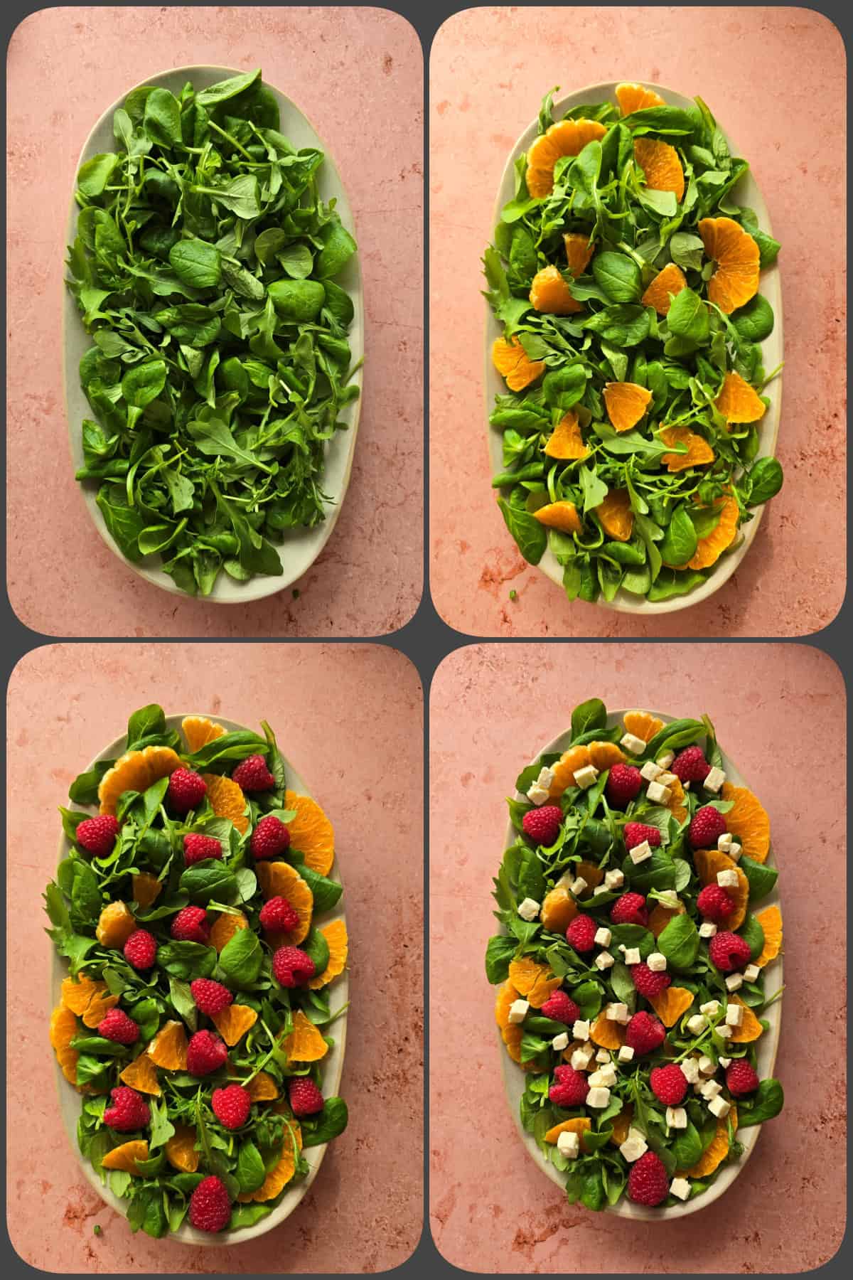 Zubereitungsschritte Feldsalat mit Himbeeren, Orangenfilets und Feta 1/2