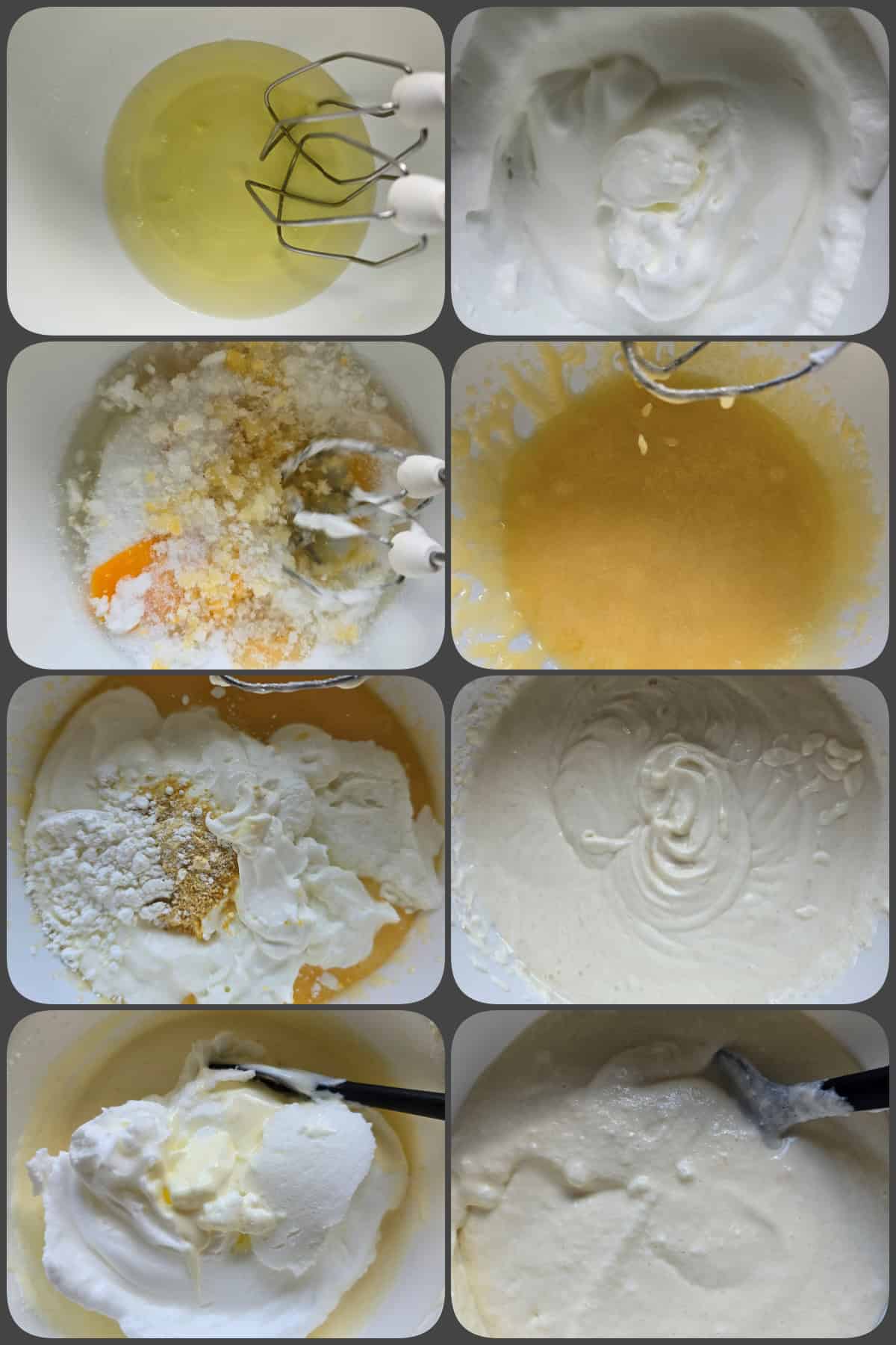Zubereitungsschritte Käsekuchen mit Himbeerboden 3/4
Hier: Die Cheesecake-Füllung wird zubereitet. Dafür werden die Eier getrennt und das Eiweiß später separat untergehoben, für eine ultra fluffige Käsekuchenfüllung.