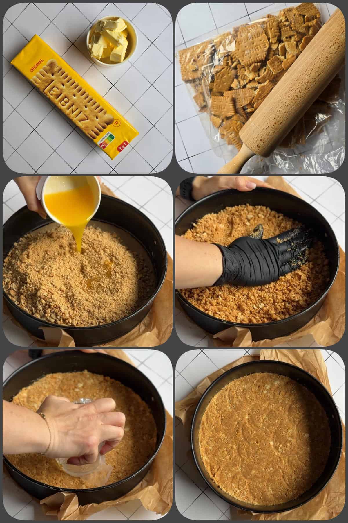 Zubereitungsschritte Zitronenkäsekuchen 1/3 (Keksboden mit Butterkeksen)